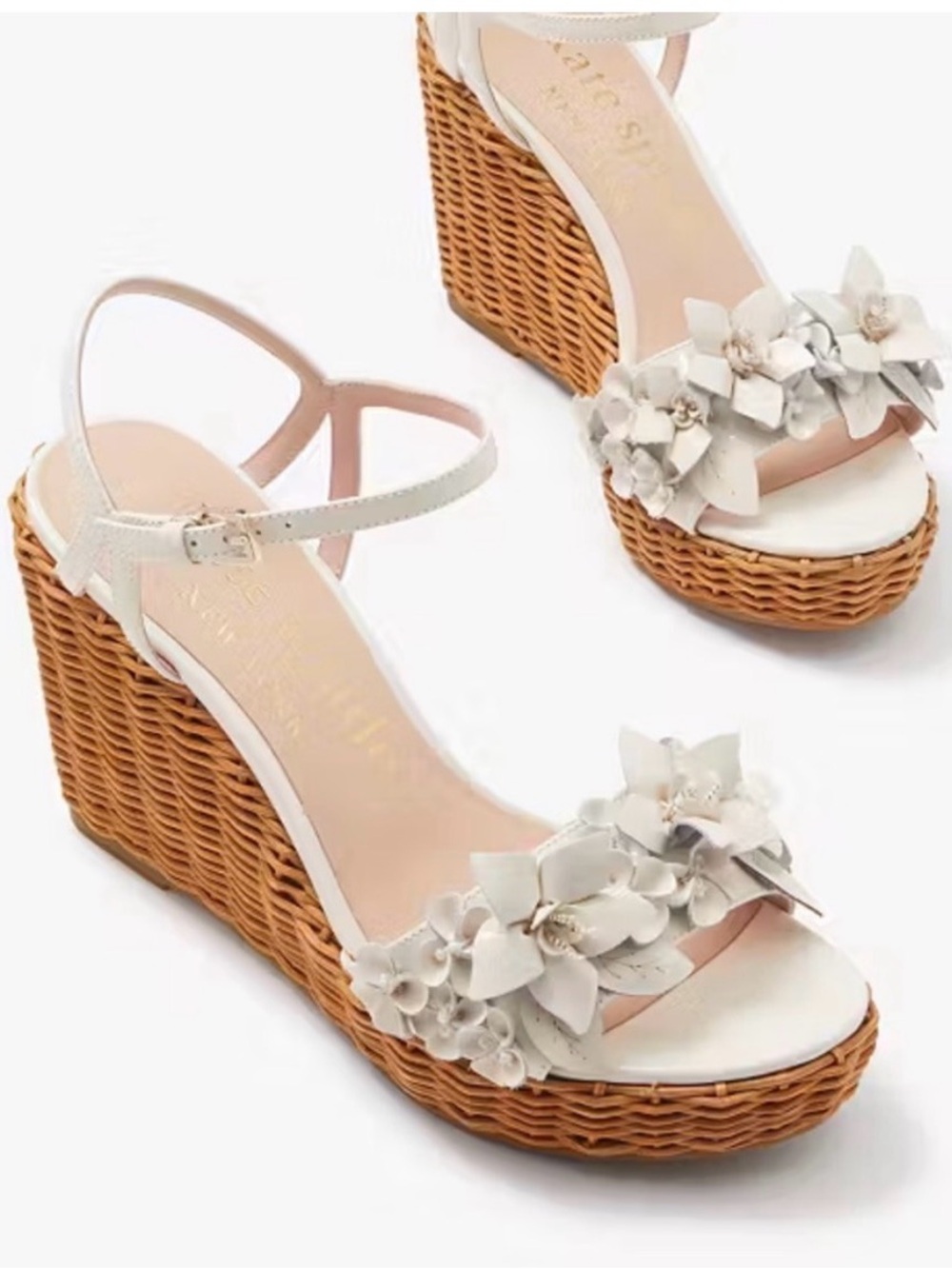 Kate Spade Fiori White Floral Platform Wedge Espadrille Sandals
